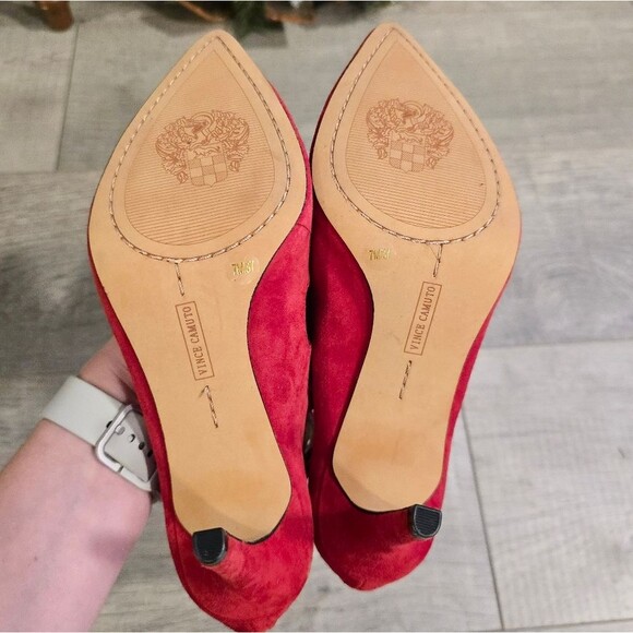 Vince Camuto Bodell Lace Up Dress Pump Heels in red suede 7 NWOB - Picture 7 of 8